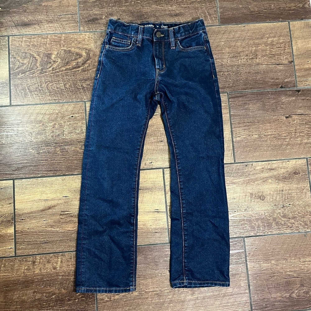 OLD NAVY Jeans Boys Size 10 Straight Dark Denim Blue "Built-In Tough" Adjustable